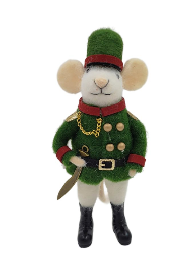 WOOL MOUSE 2.5″X5.5″ SOLDIER GREEN COAT W/ TALL HAT
