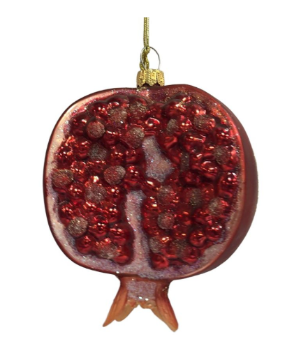 GLASS POMEGRANATE 3″X4″ RED/PINK RIPE SEEDED FRUIT DETAIL