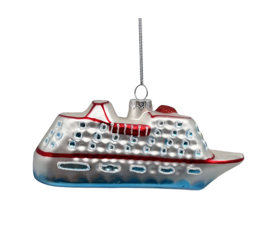 GLASS CRUISE SHIP 6″X3″ SILVER/WHITE LUXURY OCEAN SHIP