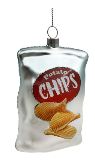 GLASS POTATO CHIPS BAG 5″ GLITTER SILVER