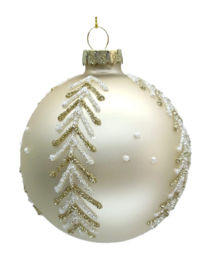 GLASS BALL 3″ CHAMPAGNE MATTE NEEDLE PINE