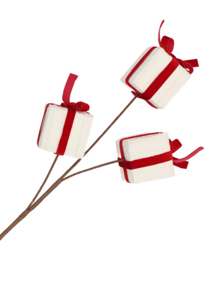 SPRAY GIFT BOX 3-PC KNITTED FABRIC CREAM/RED 25″ W/ VELVET BOW