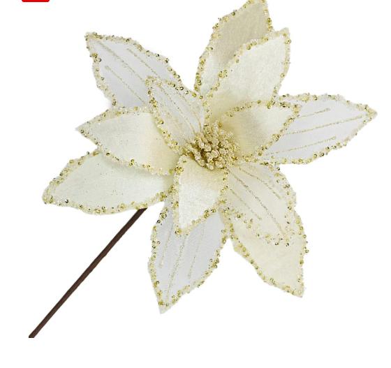 POINSETTIA STEM IVORY 12″ HEAD VELVET SHEER W/ 20″ STEM