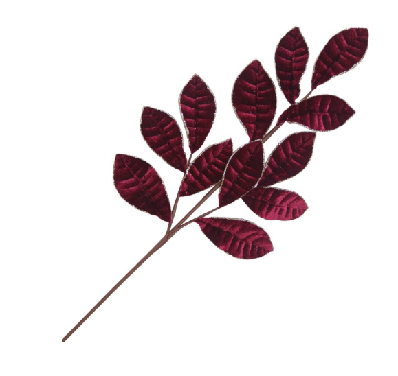 SPRAY VELVET LEAF 28″ BLACK CHERRY