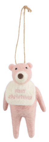 Embroidered Felt Baby's First Christmas Bear Ornament