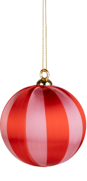 Striped Silk Covered Plastic Ball Ornament