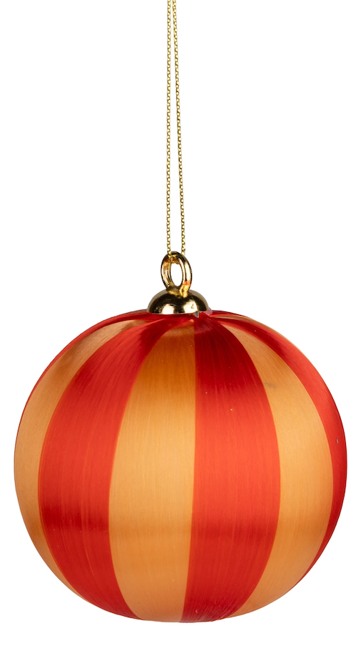 Striped Silk Covered Plastic Ball Ornament