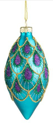 Glass Ornaments in Teal with Peacock Pattern