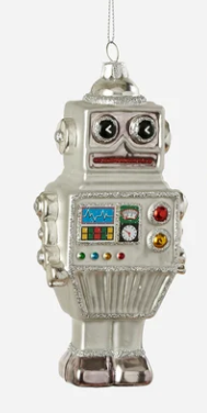 Silver Robot Glass Ornament