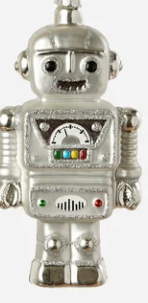 Silver Robot Glass Ornament