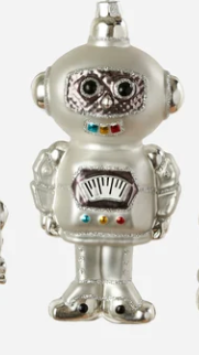 Silver Robot Glass Ornament