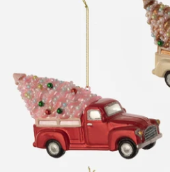 Truck With Tree Glass Ornament