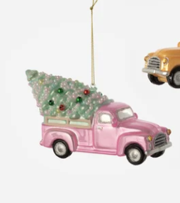 Truck With Tree Glass Ornament