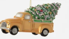 Truck With Tree Glass Ornament
