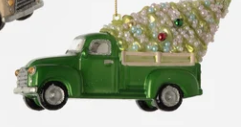 Truck With Tree Glass Ornament