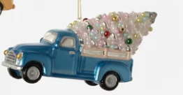 Truck With Tree Glass Ornament