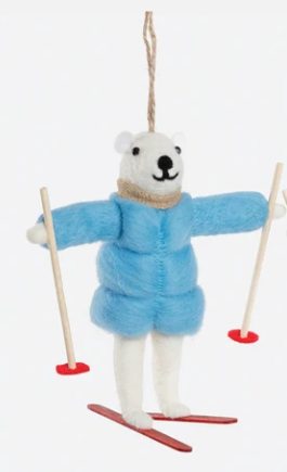 Skiing Polar Bear Wool Ornament