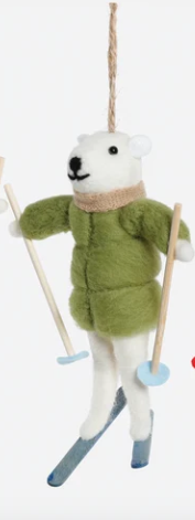 Skiing Polar Bear Wool Ornament