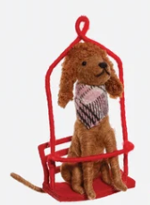 Dog on Ski Lift Wool Ornament