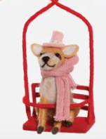 Dog on Ski Lift Wool Ornament