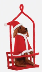 Dog on Ski Lift Wool Ornament