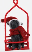 Dog on Ski Lift Wool Ornament