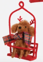 Dog on Ski Lift Wool Ornament