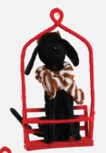 Dog on Ski Lift Wool Ornament