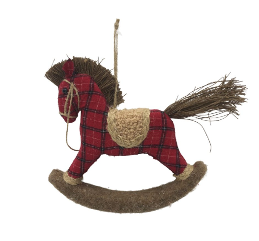 FABRIC ROCKING HORSE 7″X7″ GREEN PLAID