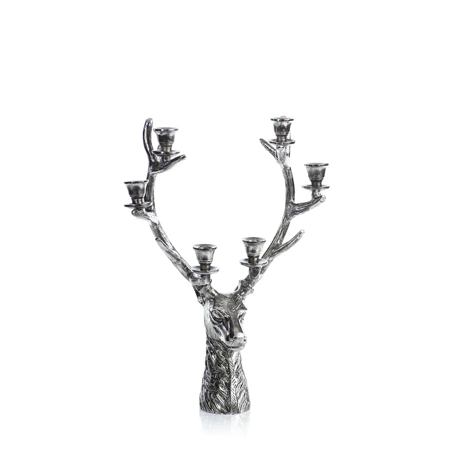 Stag Head 6 Tier Candleholder- Silver Antique
