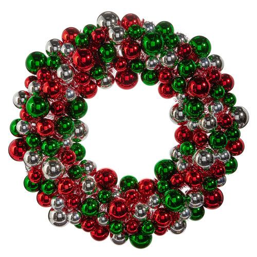 24" Red, green, and silver ball ornament wreath