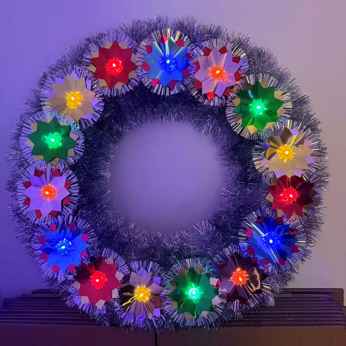 30" Tinsel Wreath with Pom-Poms