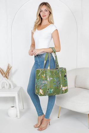 Jungle Safari Green Quilted Tote Bag