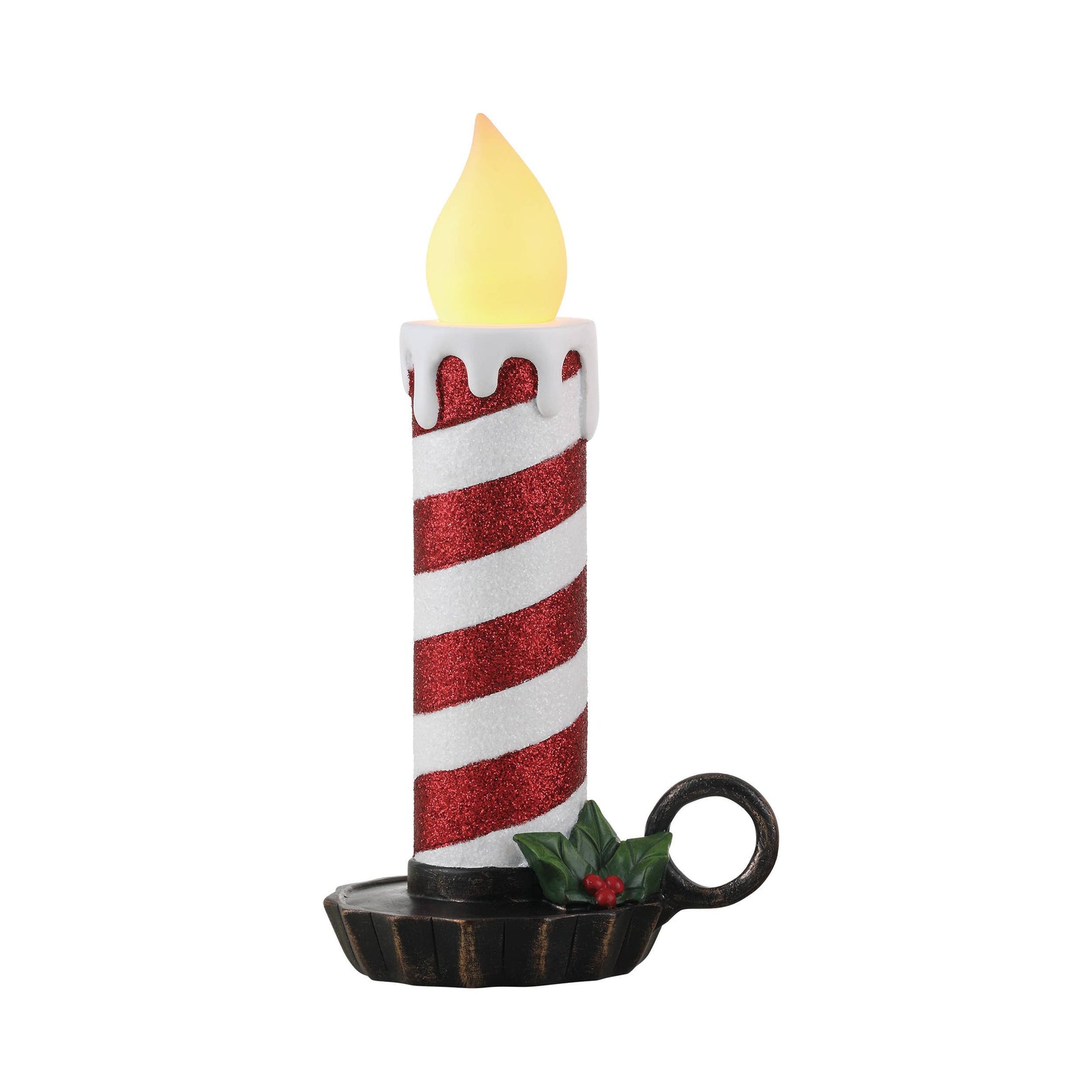 10" Flickering Chamberstick Glitter Candle – Red And White