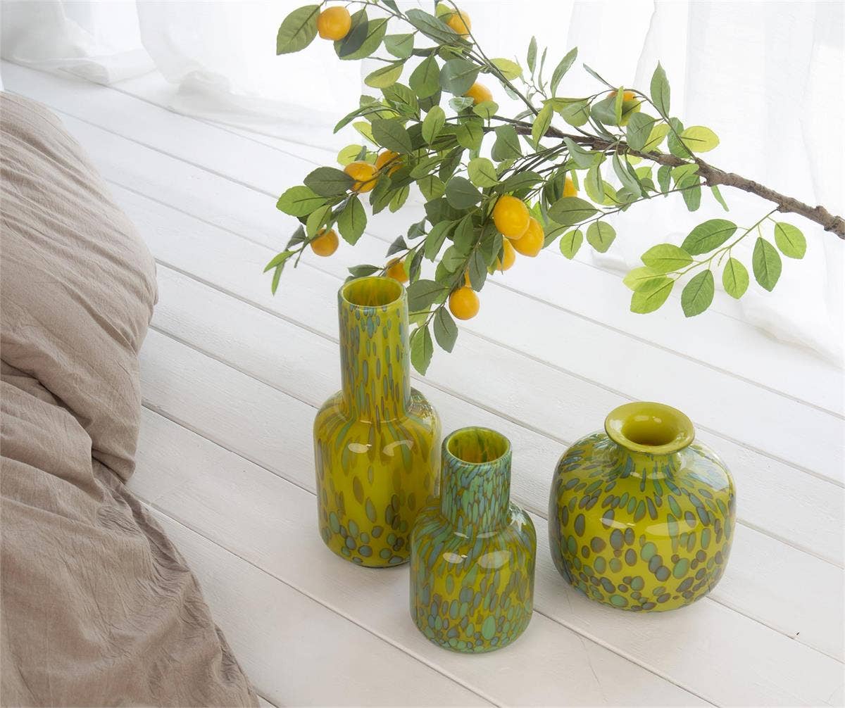 Small Green & Yellow Bubble Glass Vase