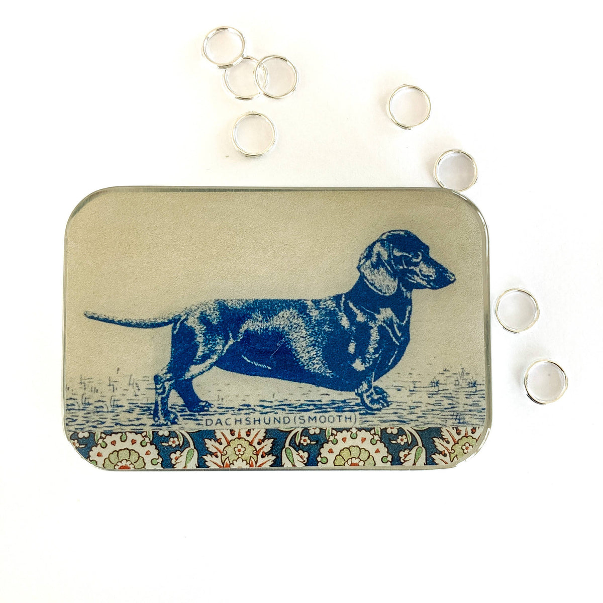 Dachshund notions tin, stitch marker tin