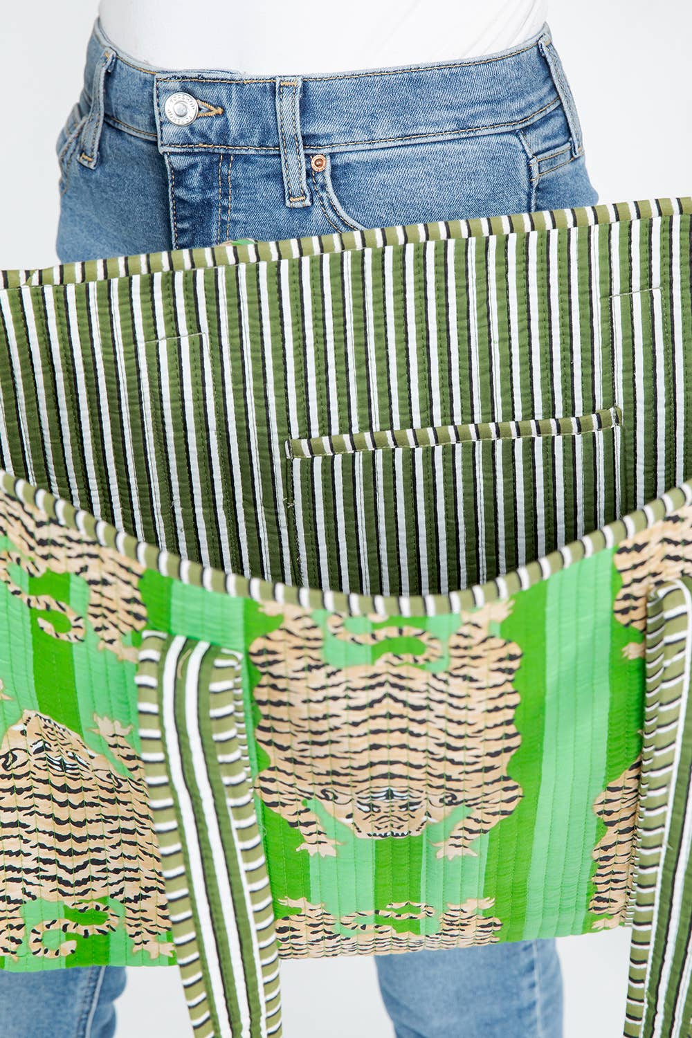 Tigers & Lime Green - Handmade Reversible Quilted Cotton Tote Bag
