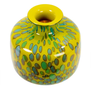 Round Green & YellowBubble Glass Vase