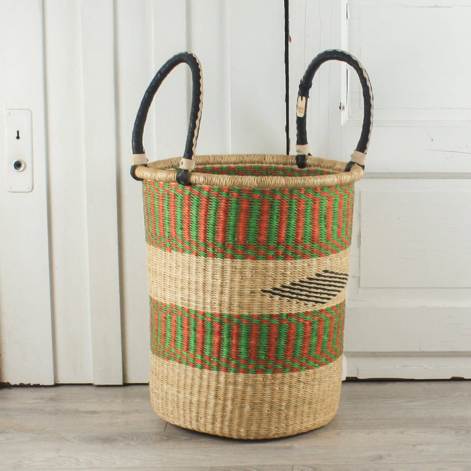 Tall Laundry Basket - Green with Red Diamonds: Small