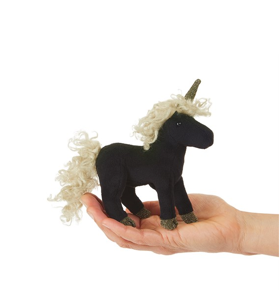 mini black unicorn finger puppet