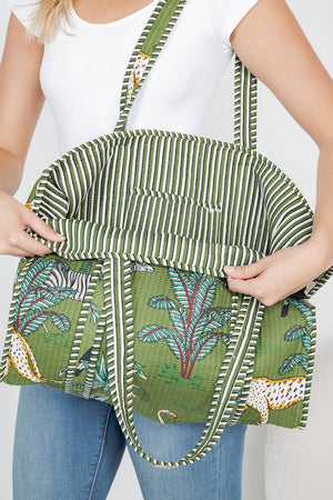 Jungle Safari Green Quilted Tote Bag