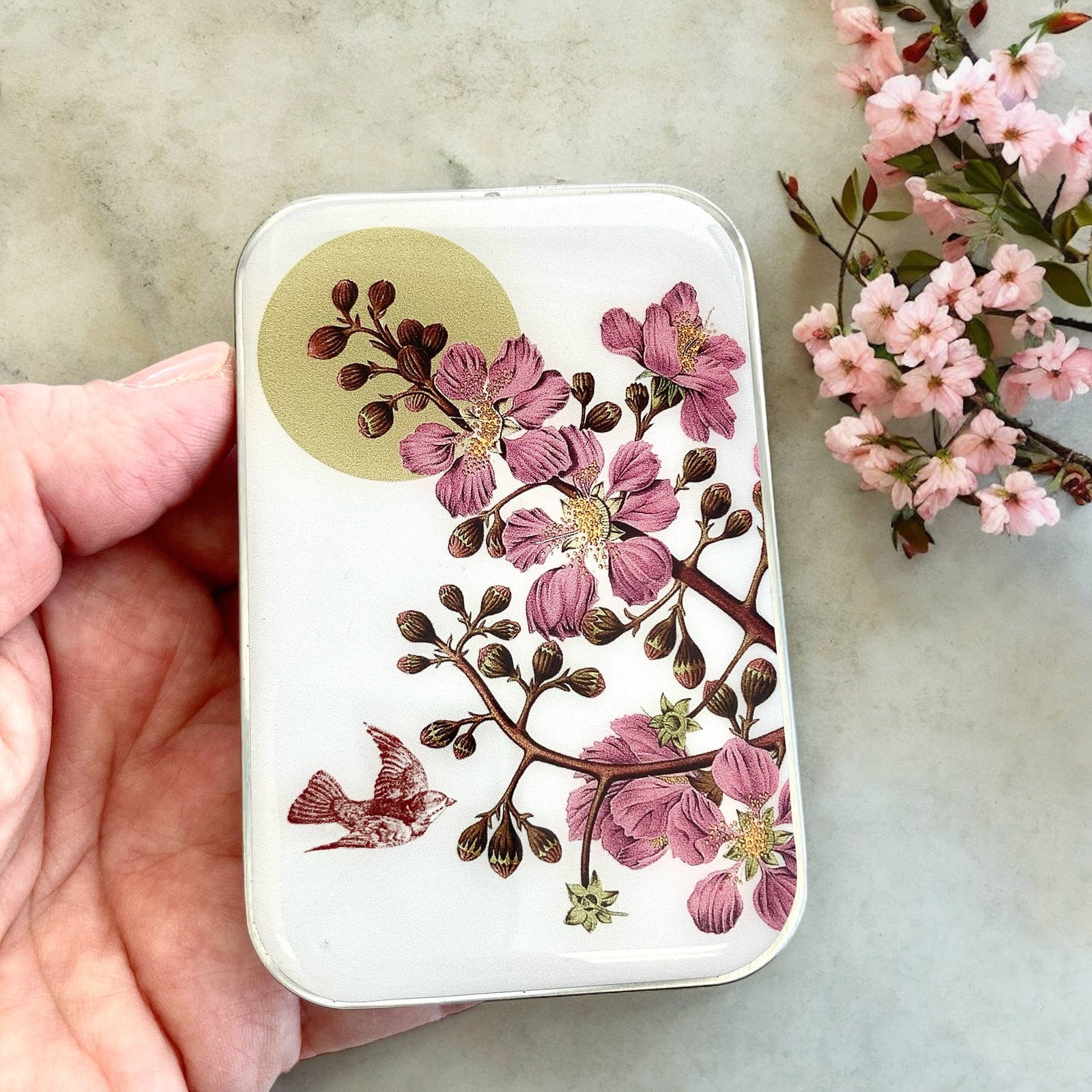 Cherry Blossom & Swallow Notions Tin