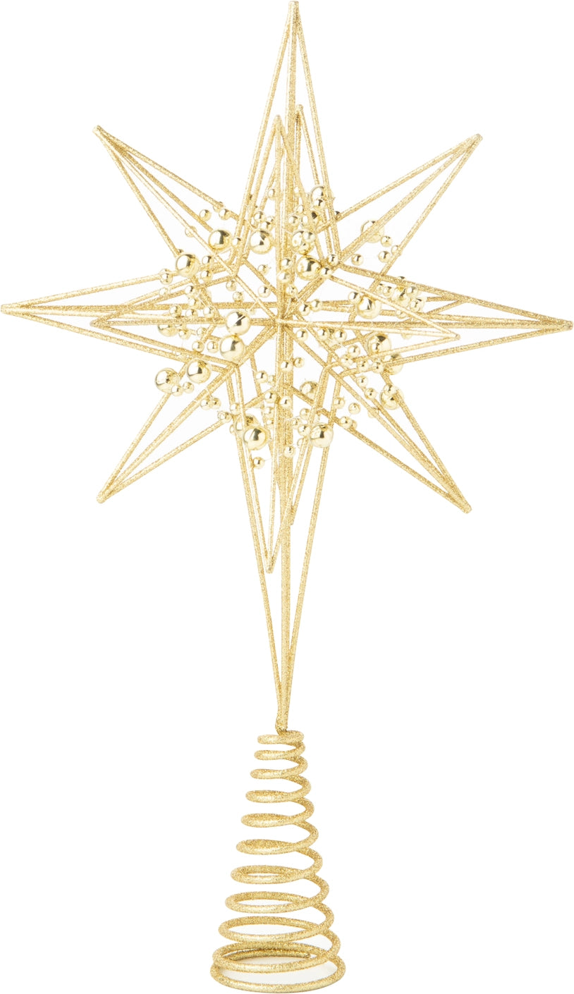 Gold Glittered Tree Topper With Gold Bead Garland