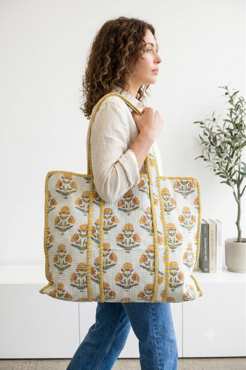 Marigold Bunches - Quilted Cotton Tote Bag