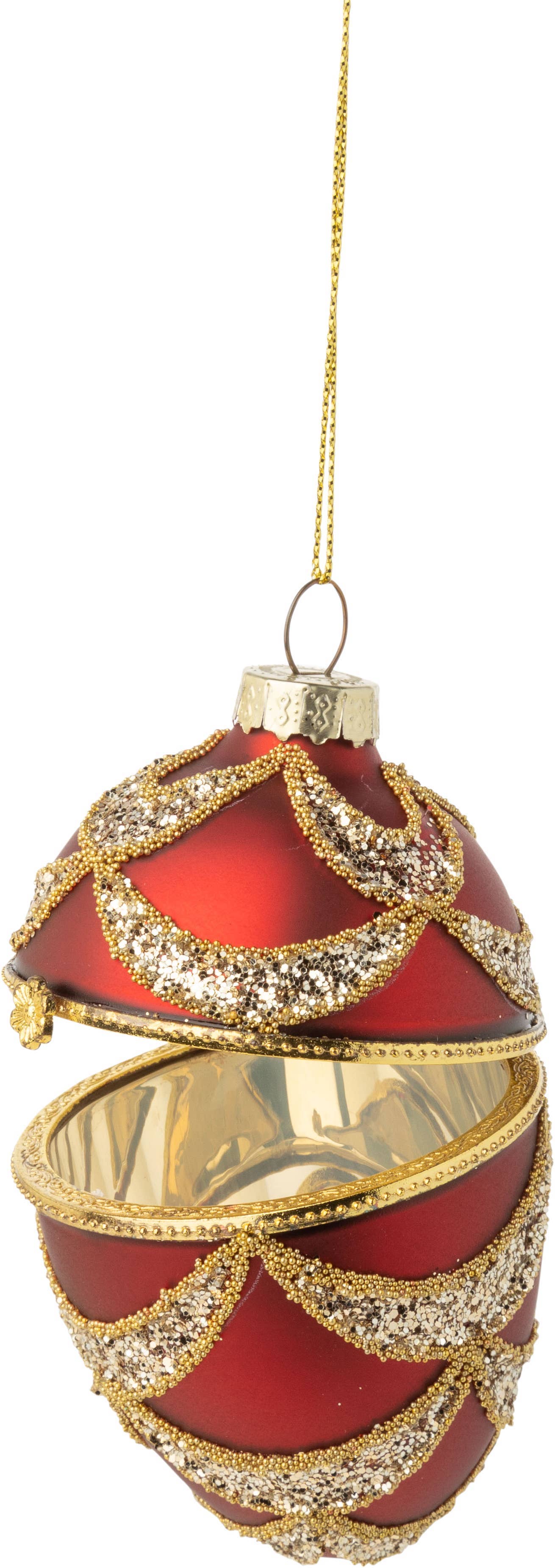 Red/Black/Gold Hinged Egg - Glass Ornament