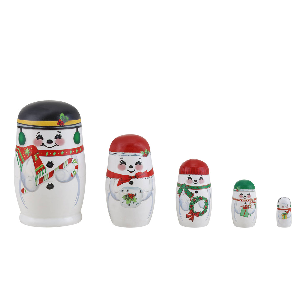 Set Of 5 Nesting Wood Figures - Snowman Family