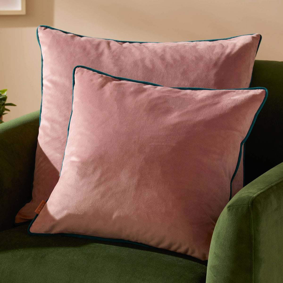 Meridian Velvet Cushion Blush/Teal