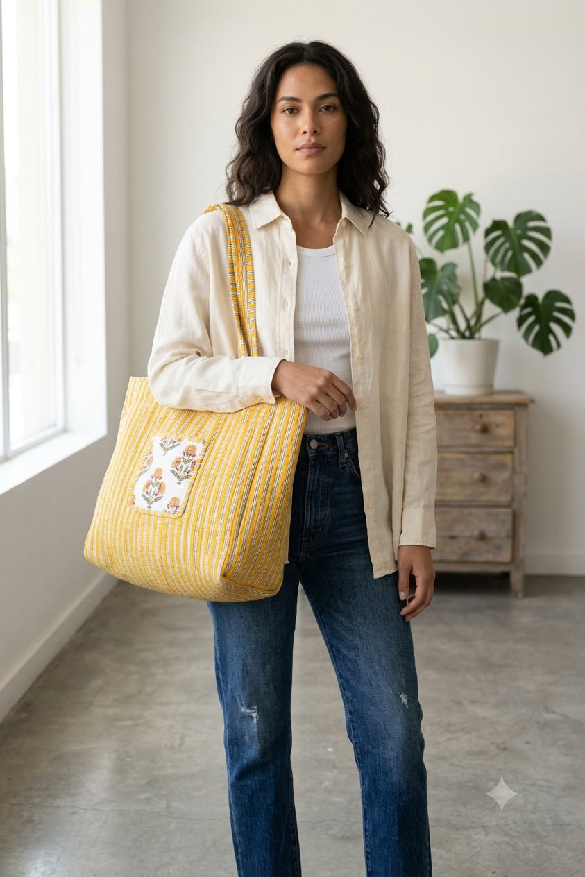 Marigold Bunches - Quilted Cotton Tote Bag