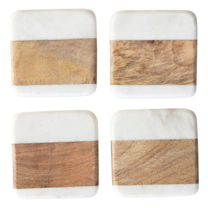 White Marble & Mango Wood Coaster (set of 4)