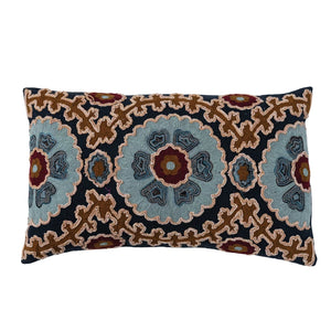 Congruent Bohemian Circles - Embroidered Slub Lumbar Pillow